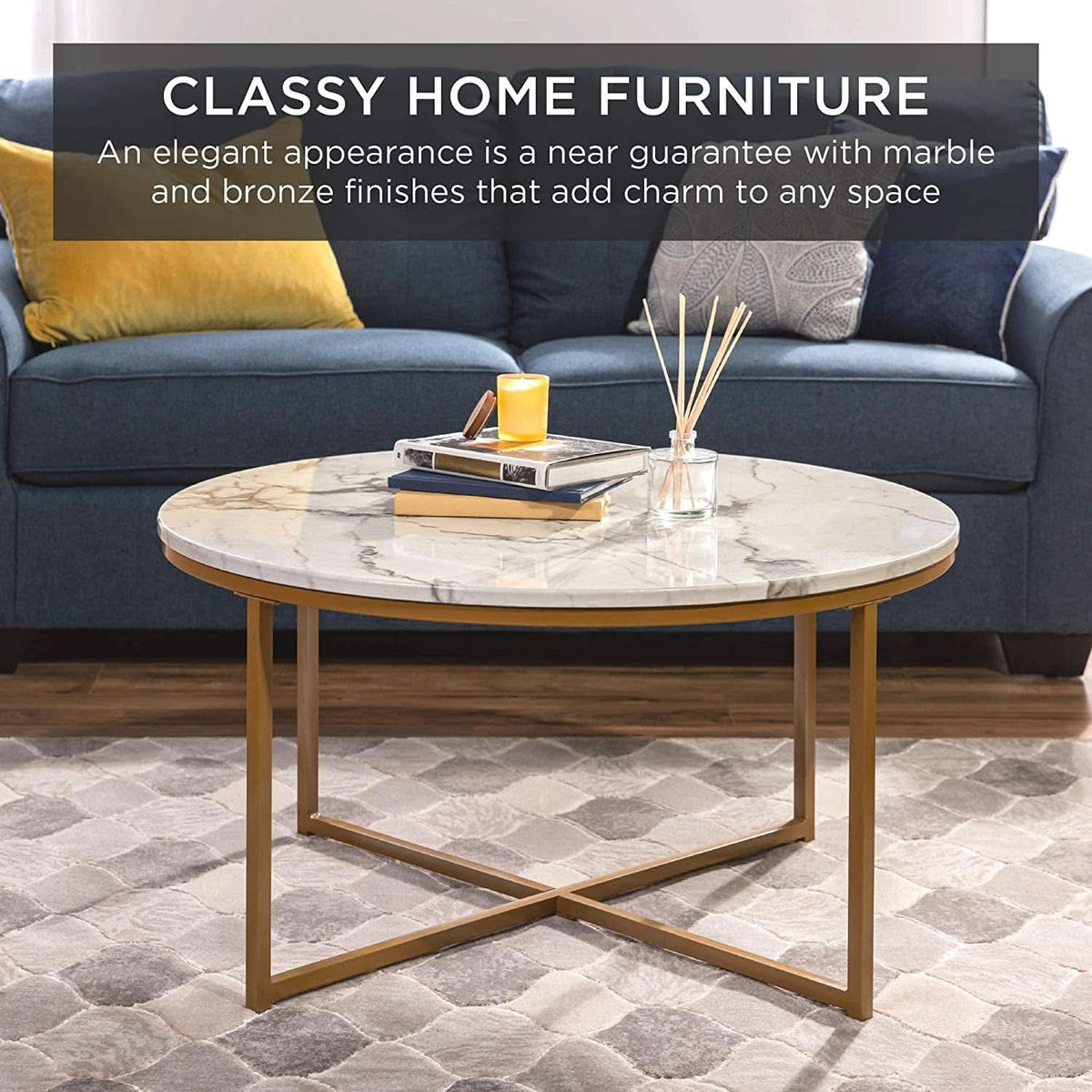 Round Faux Marble Coffee Table