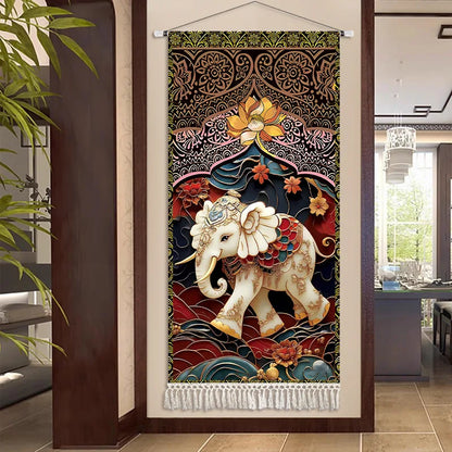 Thai Zen Elephant Fabric Wall Hanging Tapestry