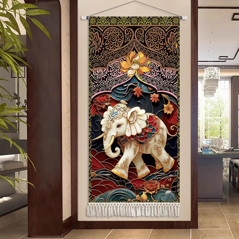 Thai Zen Elephant Fabric Wall Hanging Tapestry