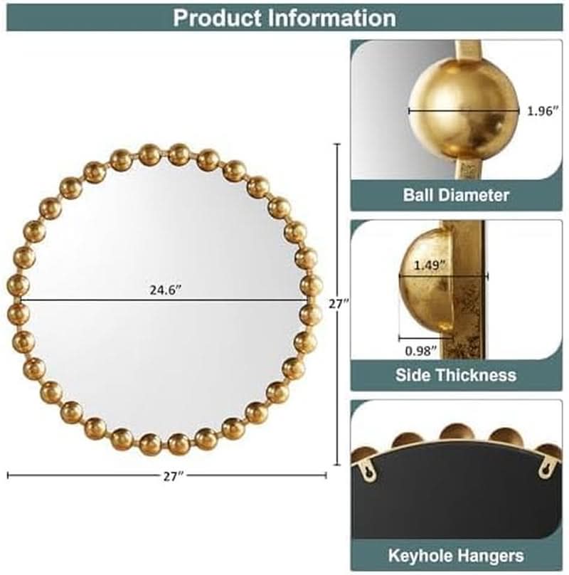 Entryway Round Wall Mirror With Gold Metal Frame