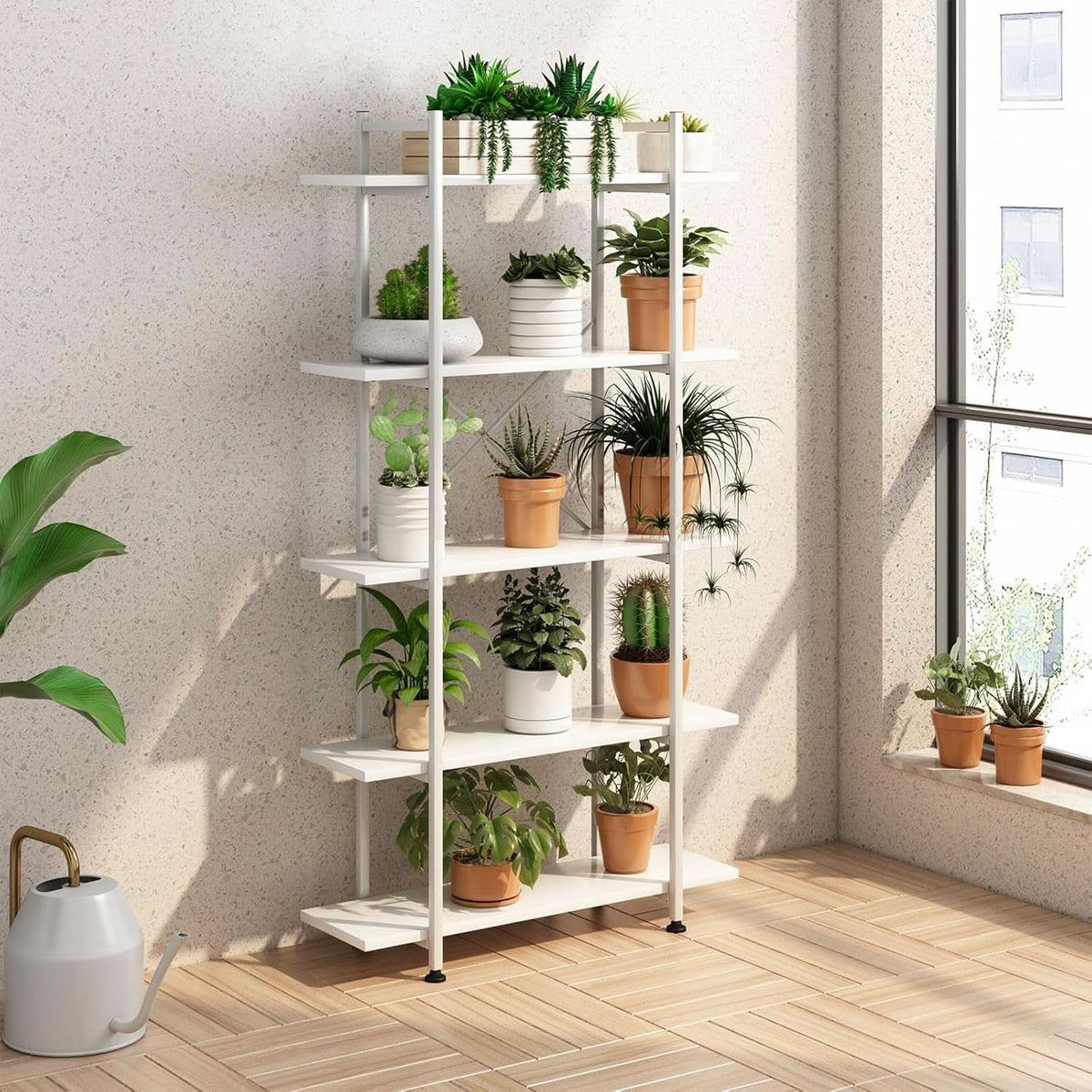 White 5-Tier Wooden Bookcase Storage Organizer