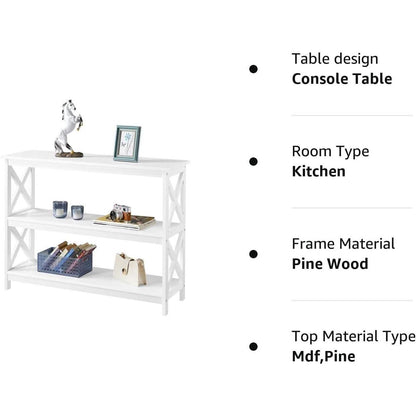 White 3-Tier Console Table with Storage Shelves