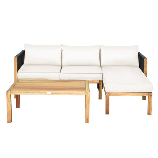 3-Piece Patio Acacia Wood Sofa Furniture Set