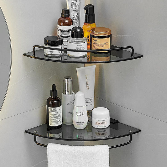 Black Glass Corner Shower Shelf