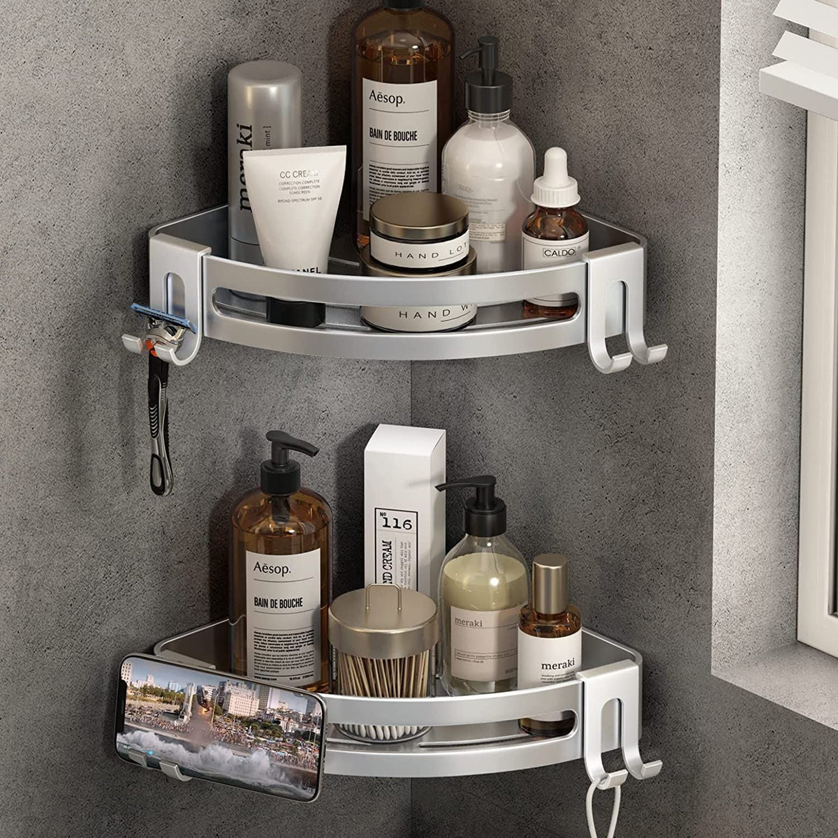 2 Pack No Drill Shower Corner Shelf