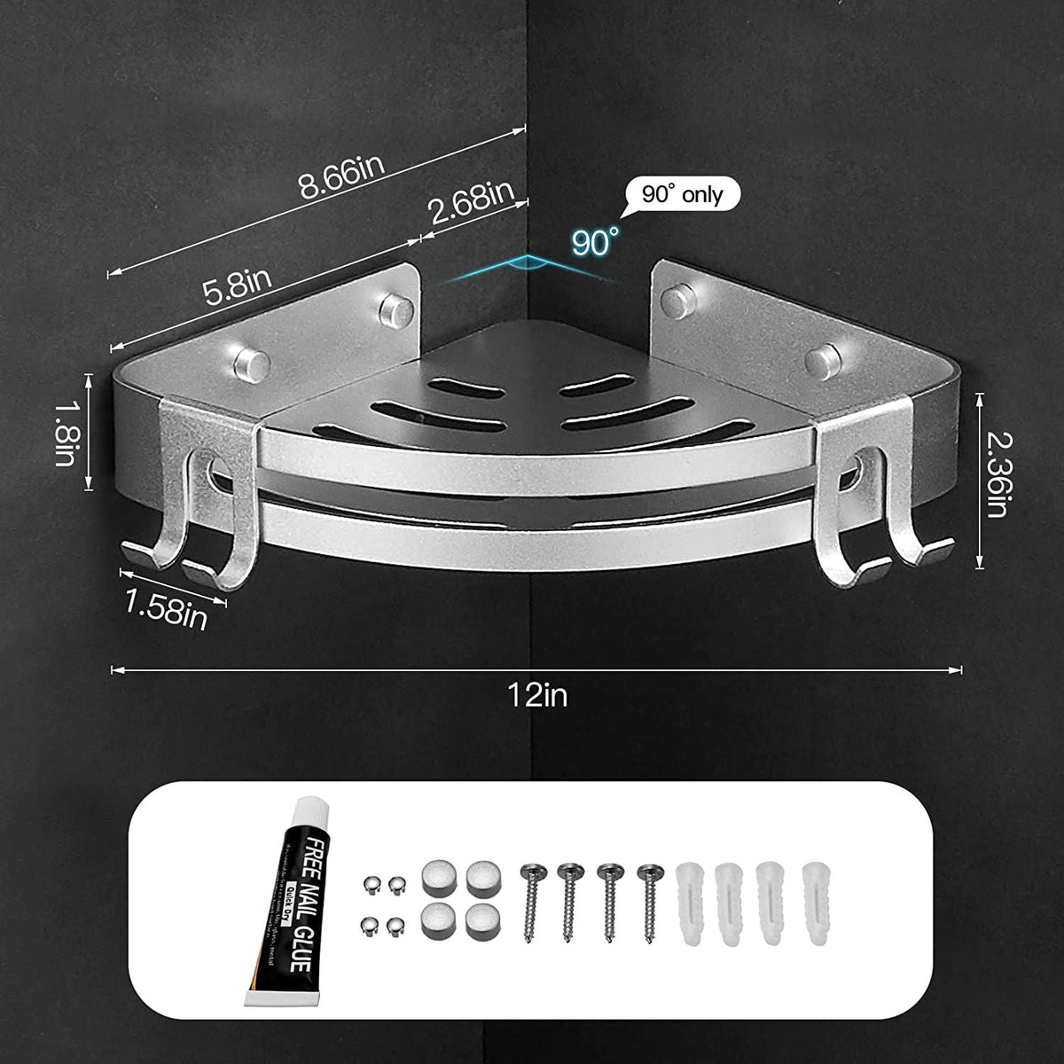 2 Pack No Drill Shower Corner Shelf