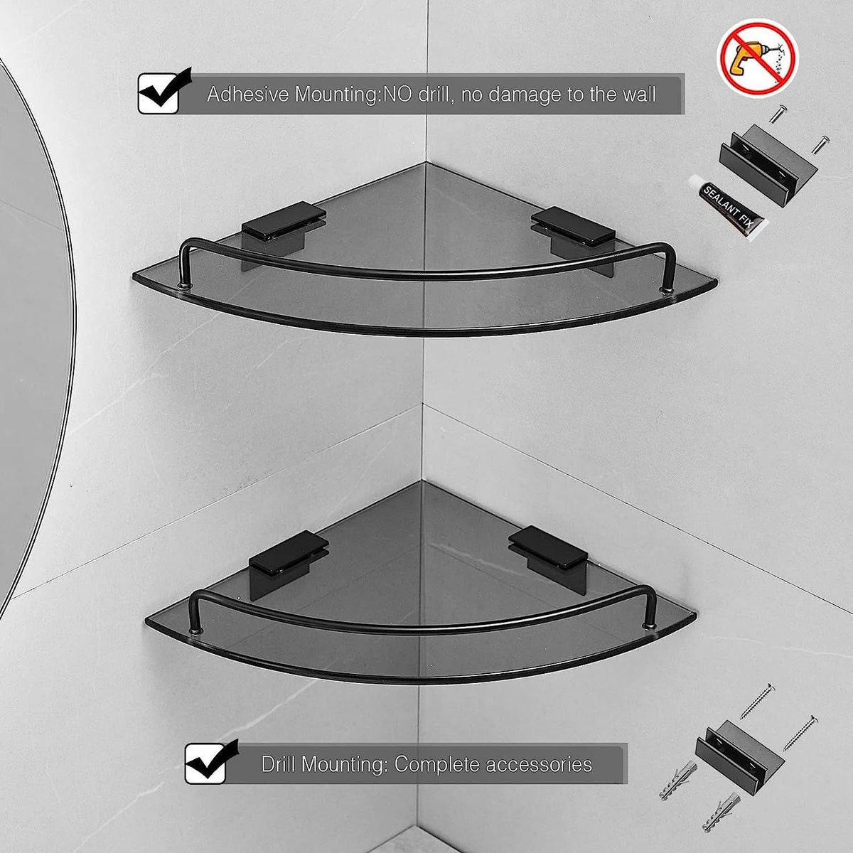 Black Glass Corner Shower Shelf