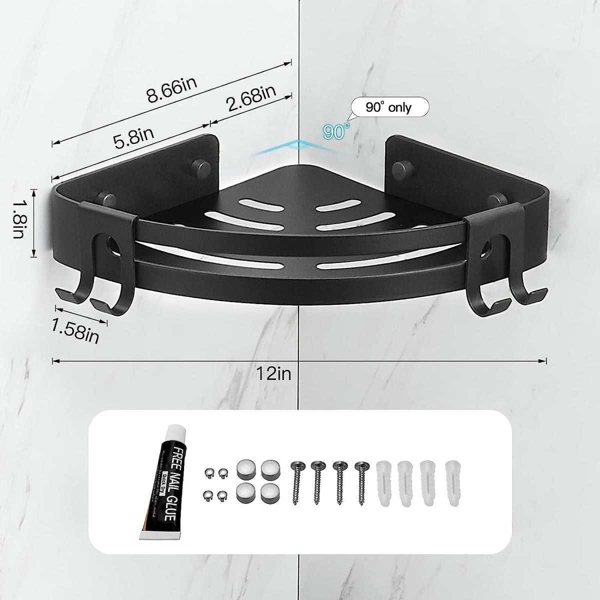 2 Pack No Drill Shower Corner Shelf