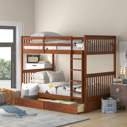Bunk Bed With Ladders & 2 Storage Drawers