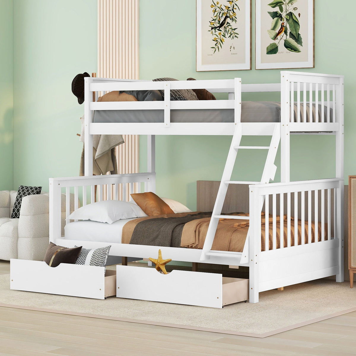 Bunk Bed With Ladders & 2 Storage Drawers