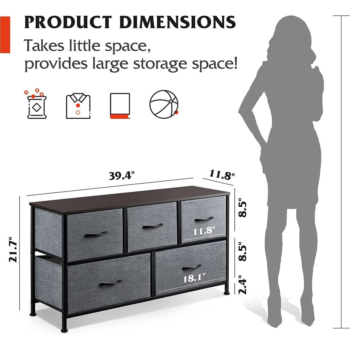 5 Drawer Fabric Dresser Organizer