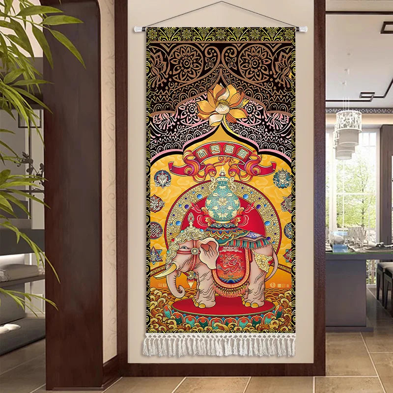 Thai Zen Elephant Fabric Wall Hanging Tapestry