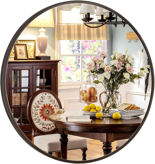 24-Inch Matte Black Round Wall Mirror