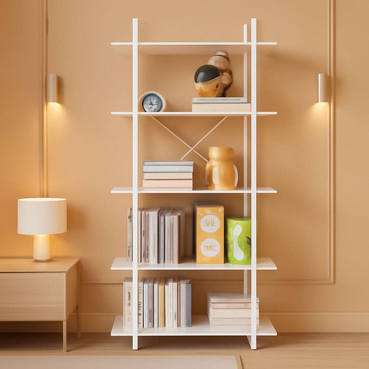 White 5-Tier Wooden Bookcase Storage Organizer