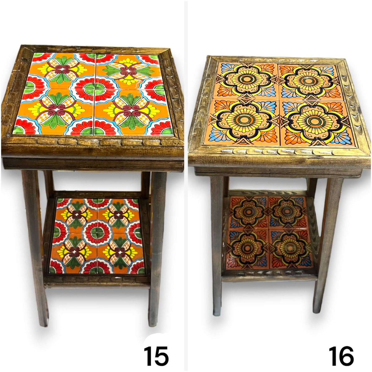 Square Talavera Handmade Mexican Wood Accent Table