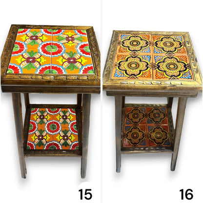 Square Talavera Handmade Mexican Wood Accent Table