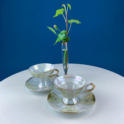 Vintage Pearlescent Tea Cups & Saucers