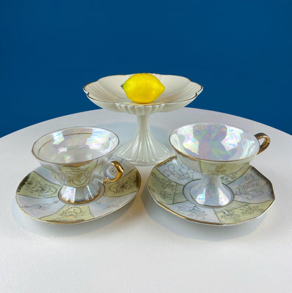 Vintage Pearlescent Tea Cups & Saucers