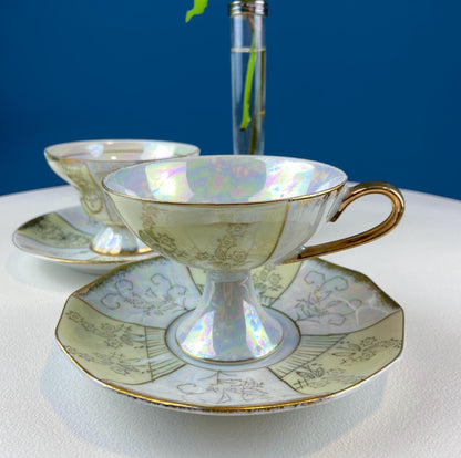 Vintage Pearlescent Tea Cups & Saucers