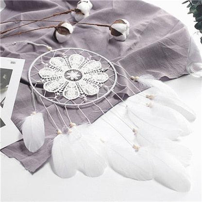 Handmade Dream Catcher with Feathers & Floral Accents