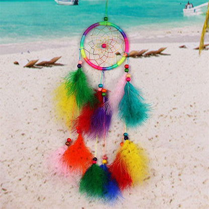 Handmade Dream Catcher with Feathers & Floral Accents