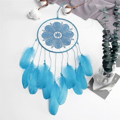 Handmade Dream Catcher with Feathers & Floral Accents