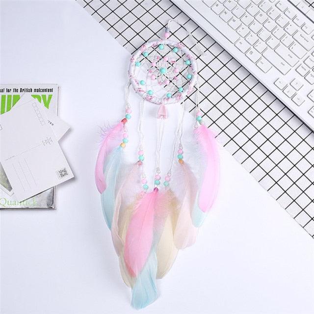 Handmade Dream Catcher with Feathers & Floral Accents