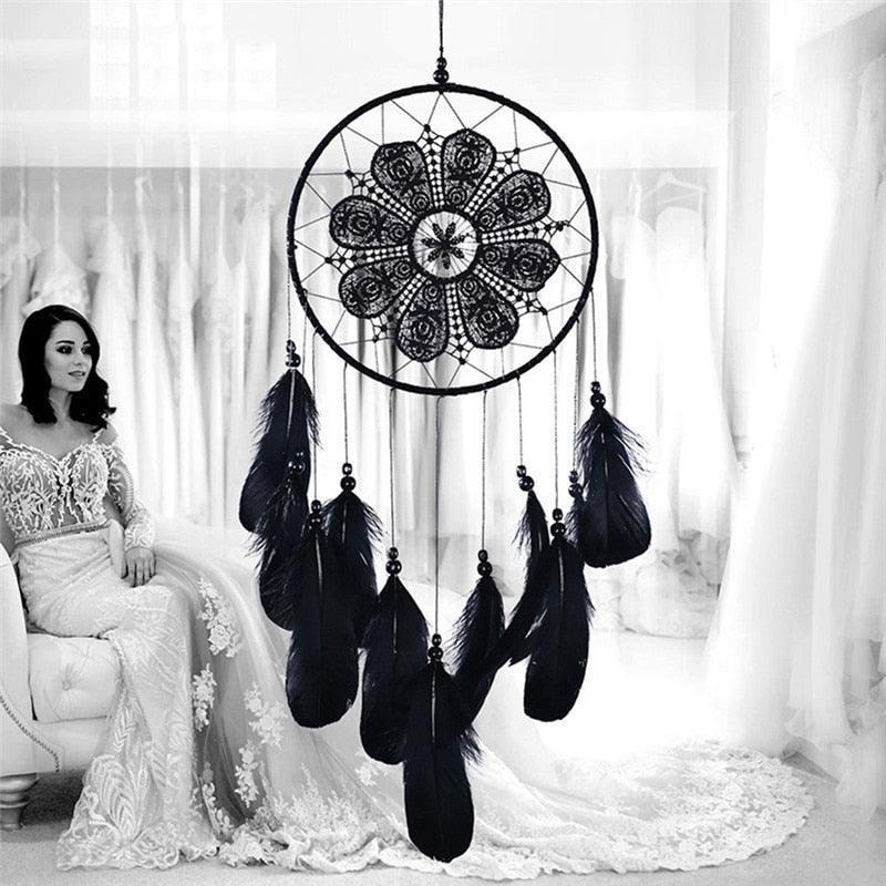 Handmade Dream Catcher with Feathers & Floral Accents