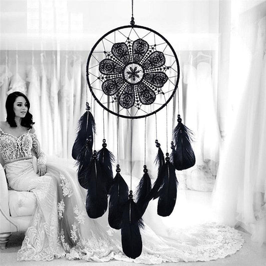 Handmade Dream Catcher with Feathers & Floral Accents