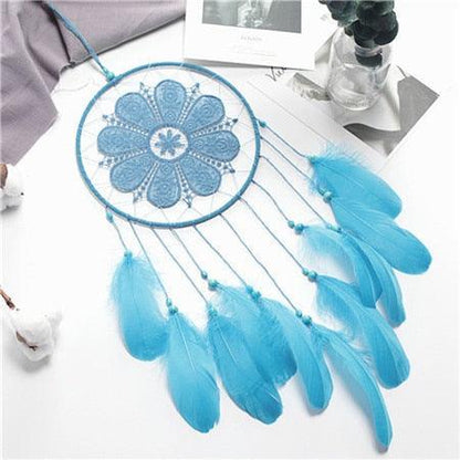 Handmade Dream Catcher with Feathers & Floral Accents