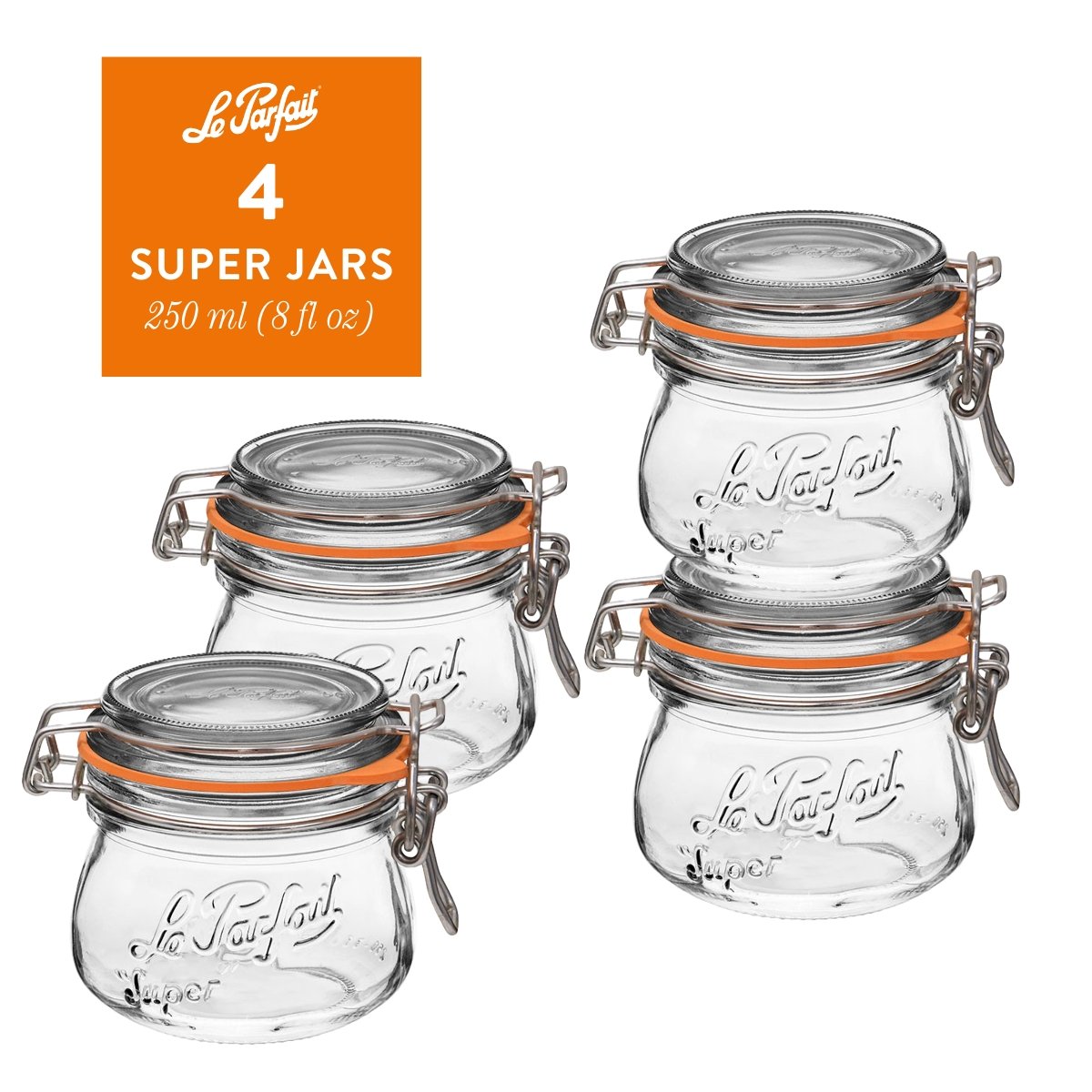 French Glass Canning Jars with Stainless Wire-Bail Clamp Lid