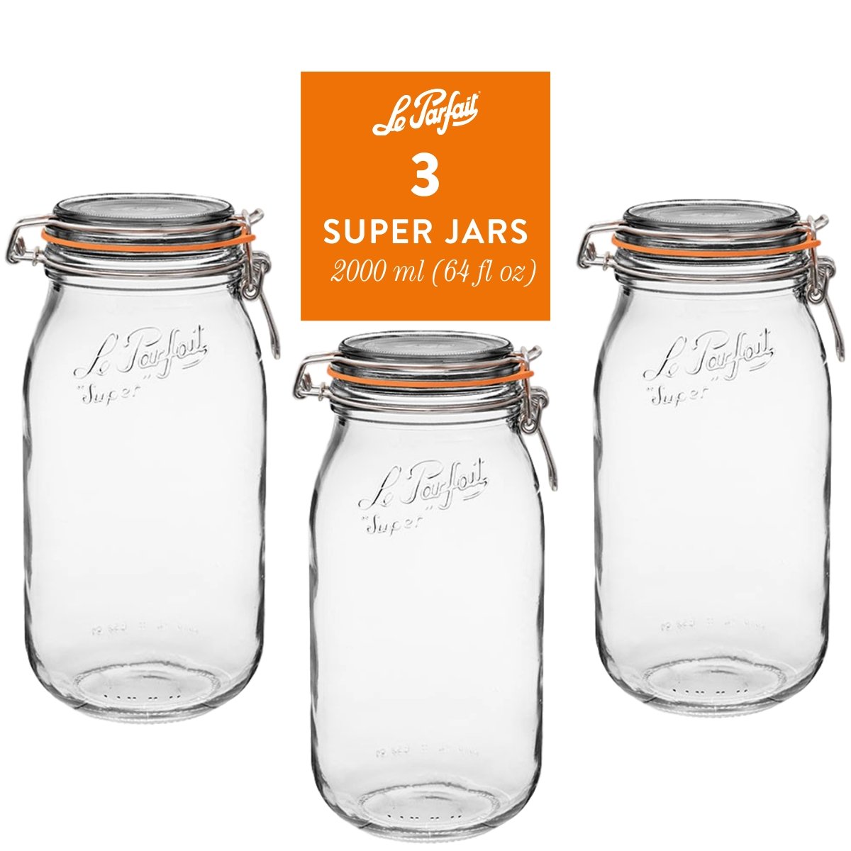 French Glass Canning Jars with Stainless Wire-Bail Clamp Lid