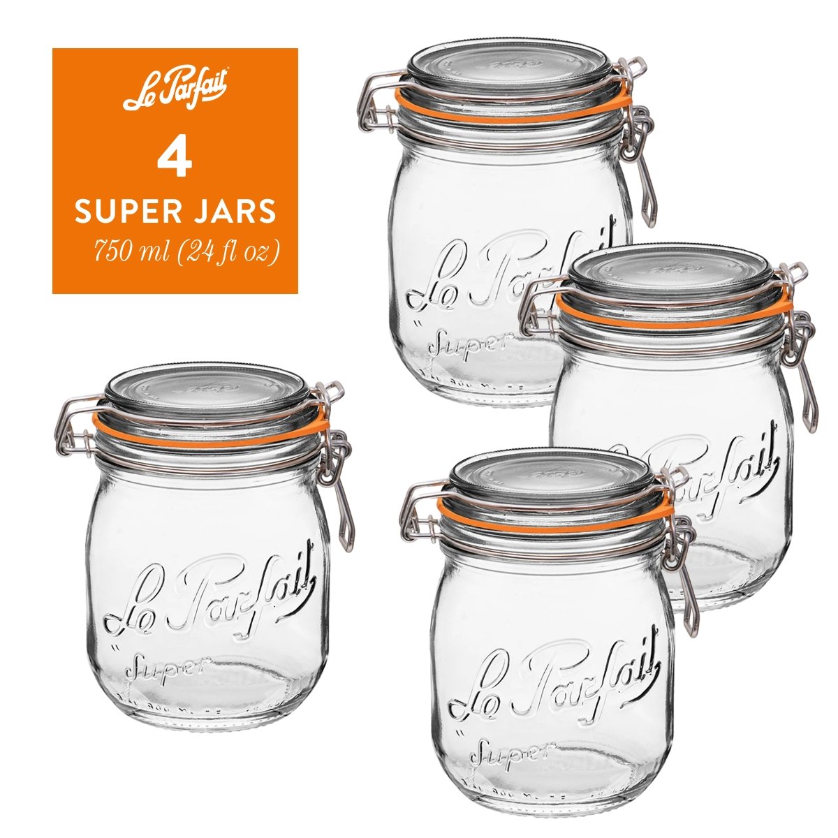 French Glass Canning Jars with Stainless Wire-Bail Clamp Lid