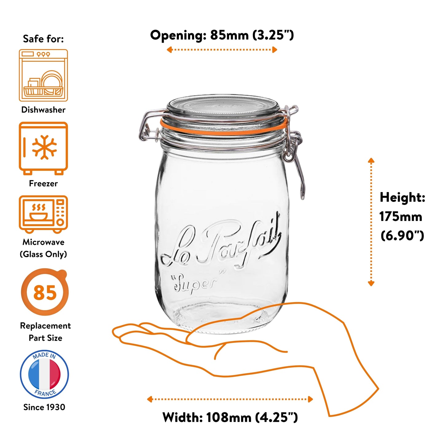 French Glass Canning Jars with Stainless Wire-Bail Clamp Lid