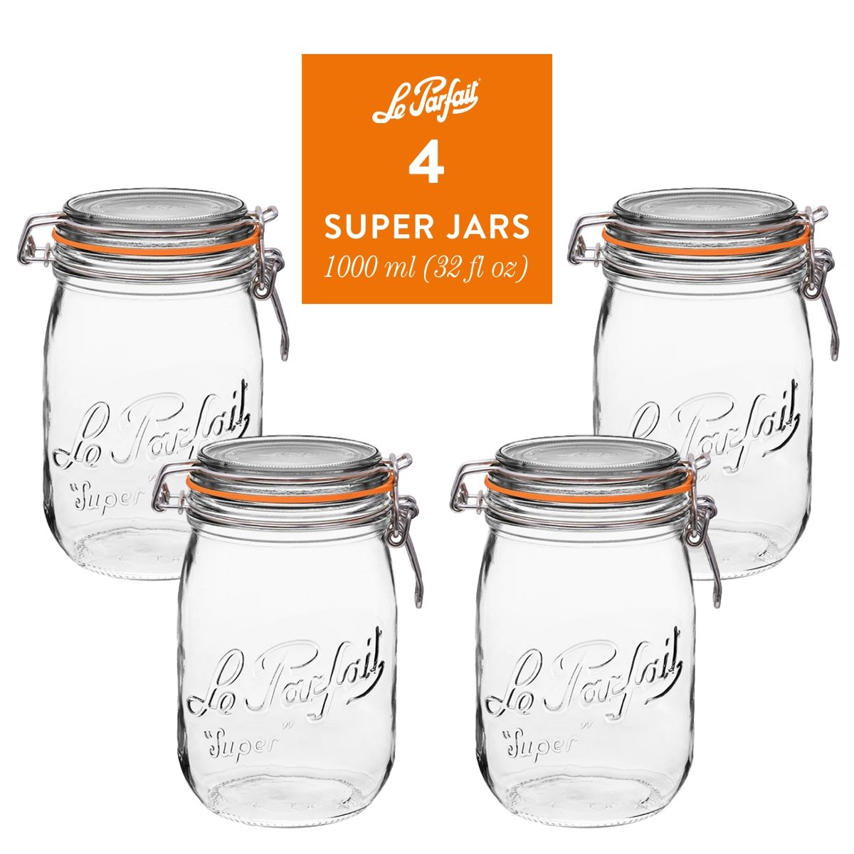 French Glass Canning Jars with Stainless Wire-Bail Clamp Lid