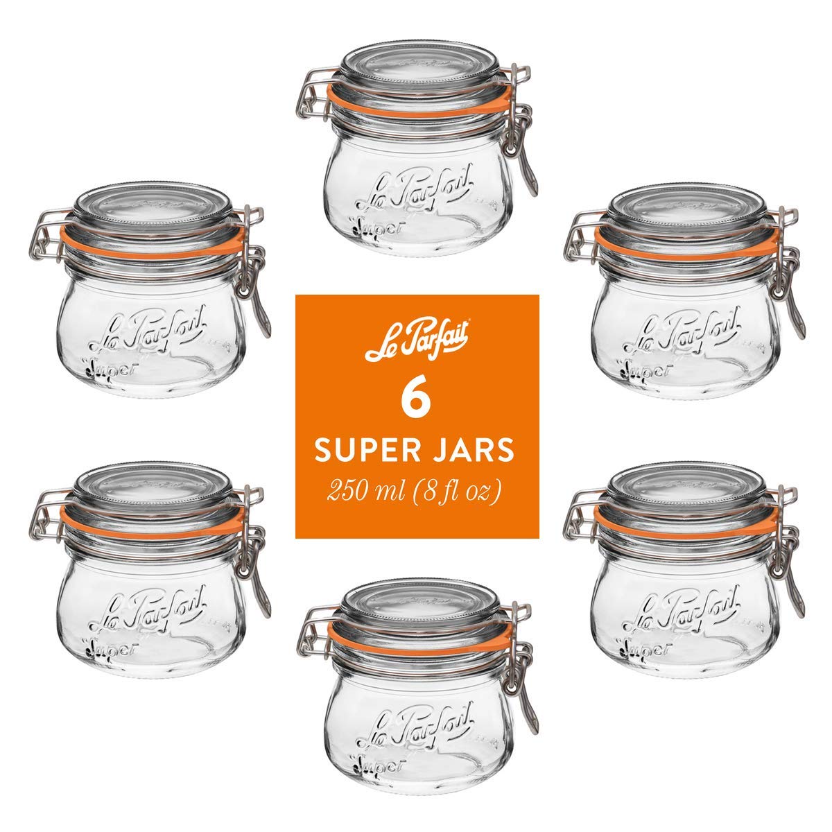 French Glass Canning Jars with Stainless Wire-Bail Clamp Lid