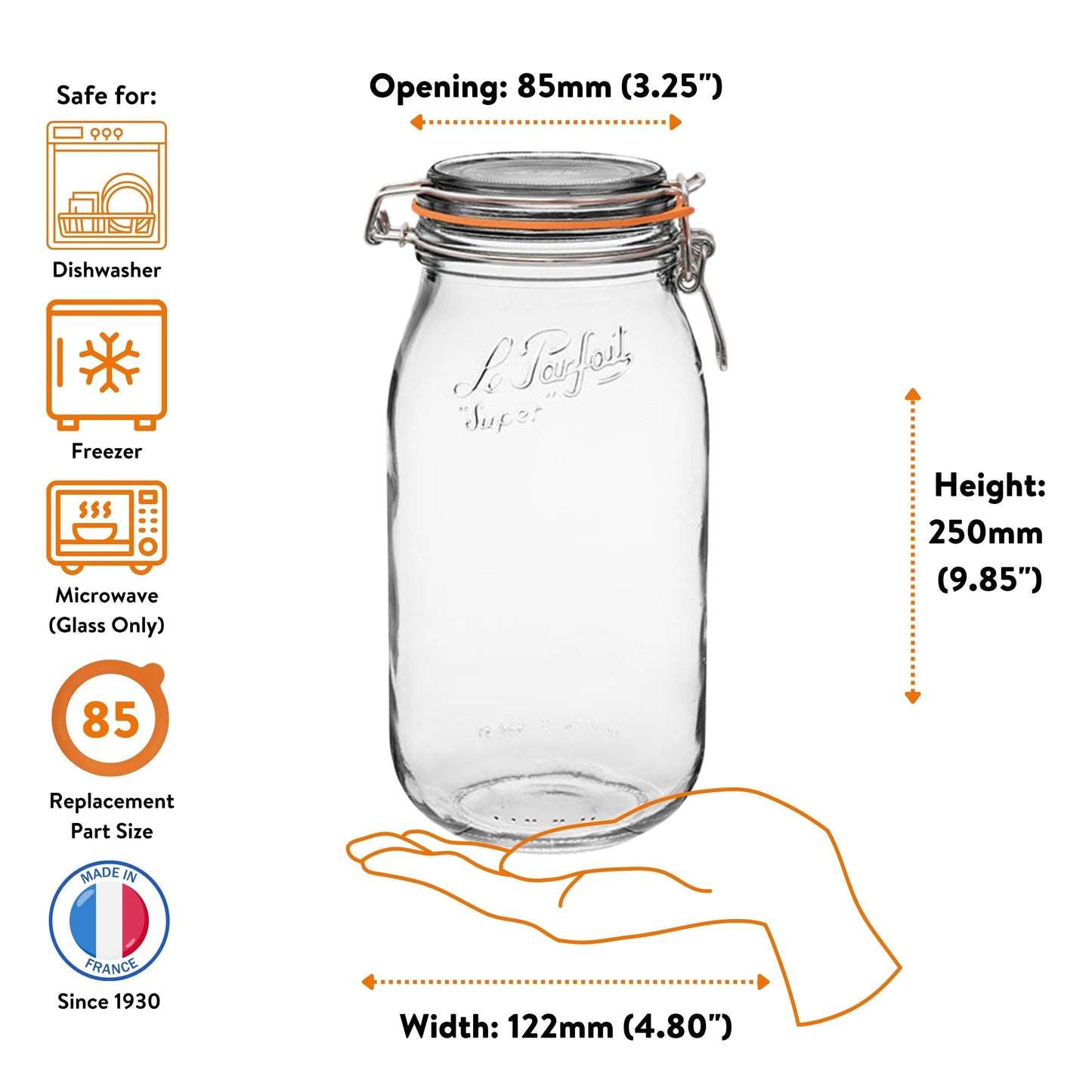 French Glass Canning Jars with Stainless Wire-Bail Clamp Lid