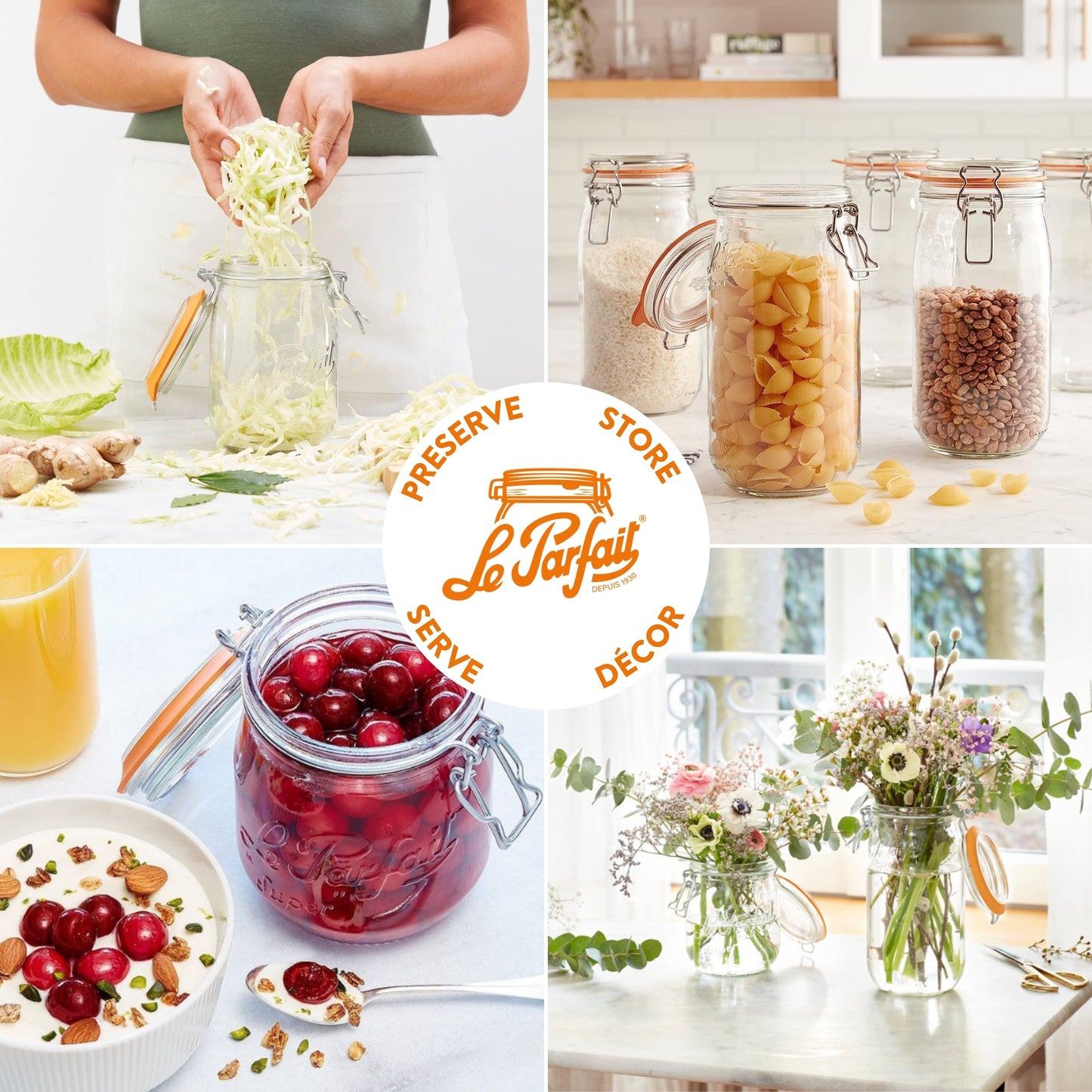 French Glass Canning Jars with Stainless Wire-Bail Clamp Lid