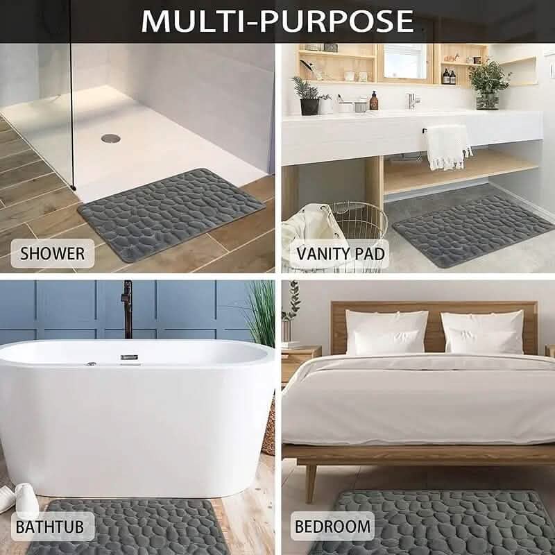 Memory Foam Bath Rug with Cobblestone Embossed Design