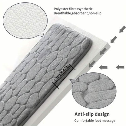 Memory Foam Bath Rug with Cobblestone Embossed Design