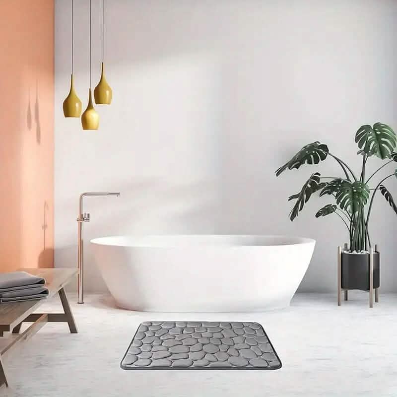 Memory Foam Bath Rug with Cobblestone Embossed Design