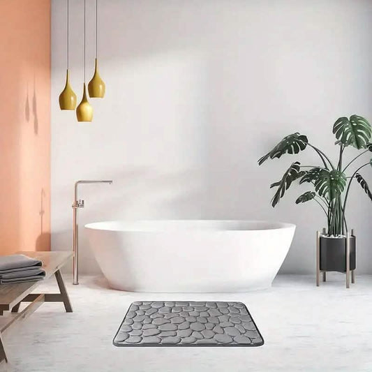 Memory Foam Bath Rug with Cobblestone Embossed Design