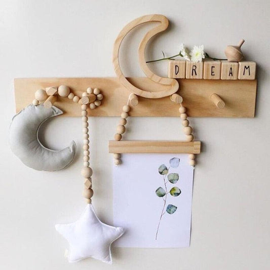Nordic Wooden Beads Star & Moon Nursery Hanging Ornament