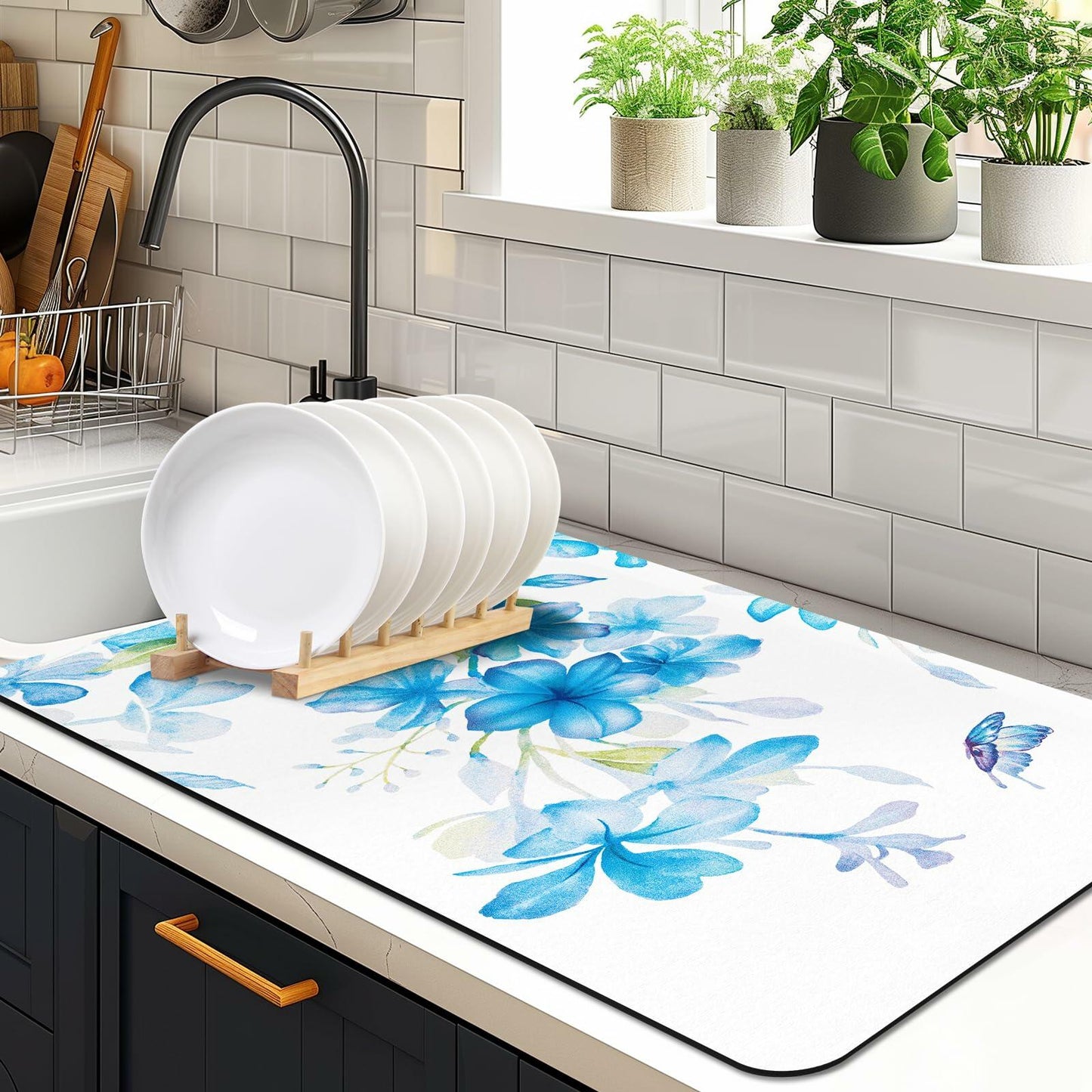 Edeesky Dish Drying Mat Leather Diatomite Kitchen Counter 12x20 Large