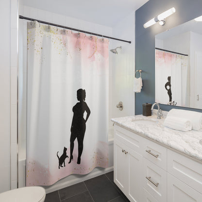 Pink & White Cat Lady Shower Curtain