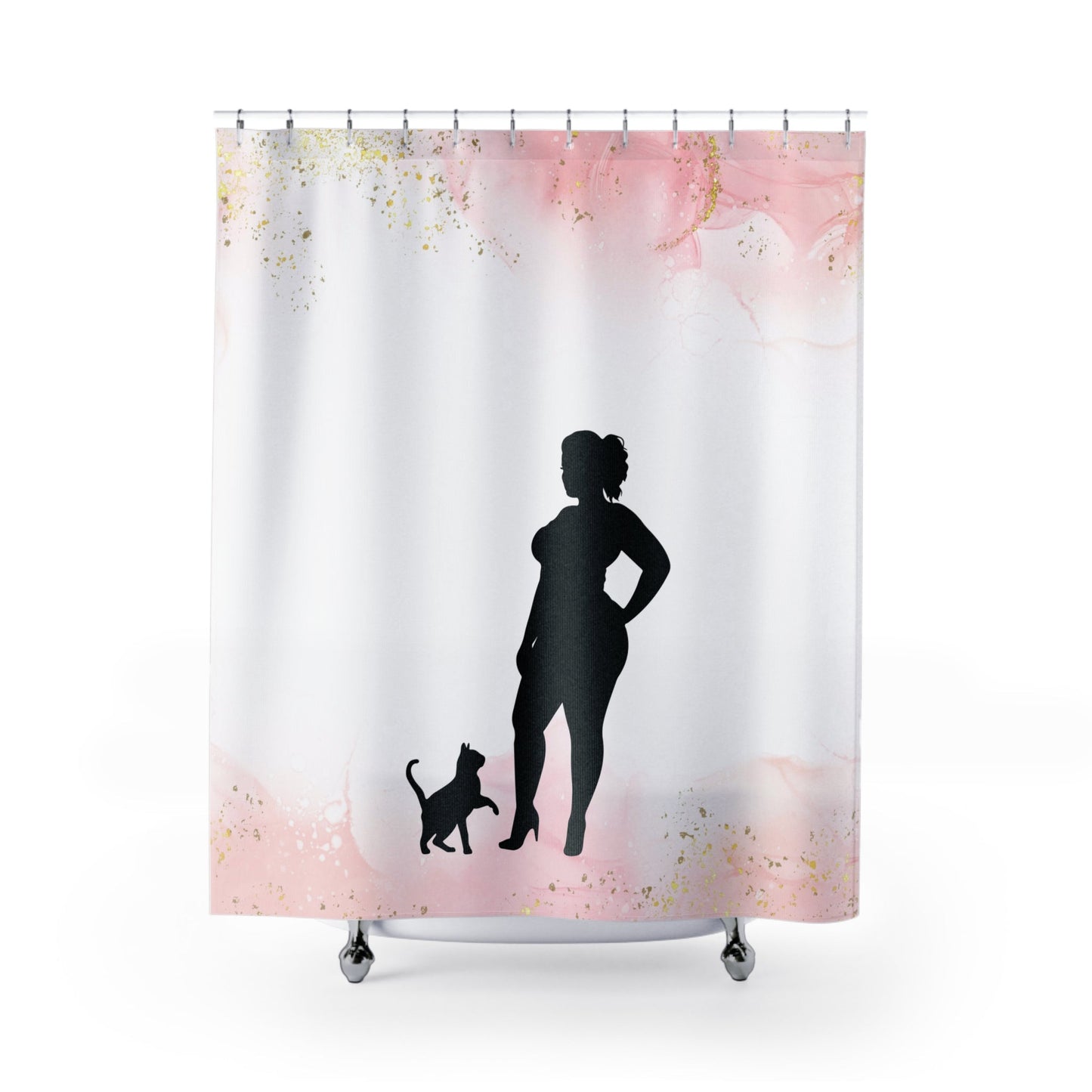 Pink & White Cat Lady Shower Curtain