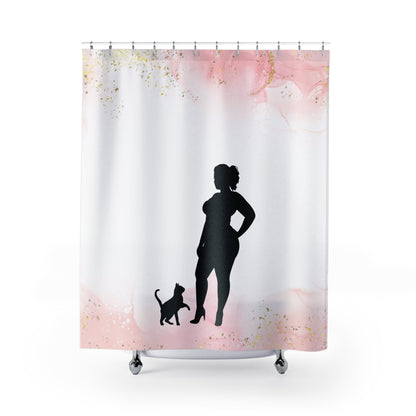 Pink & White Cat Lady Shower Curtain
