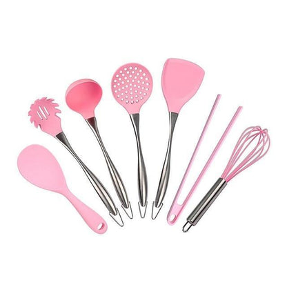 Pink Silicone Cooking Utensils Set