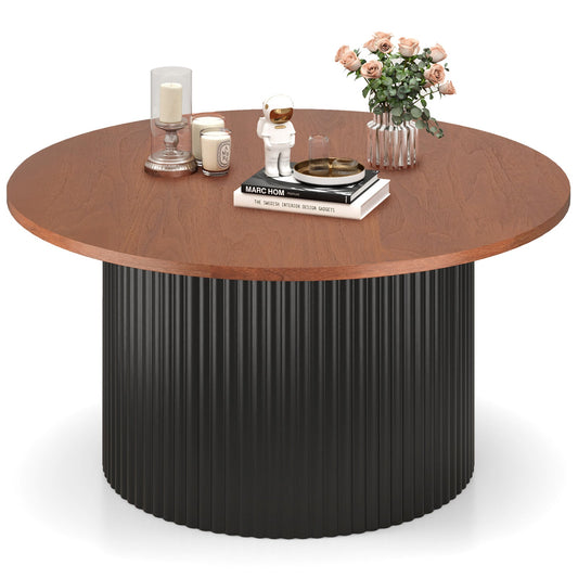 Round Coffee Table with Solid Wood Frame