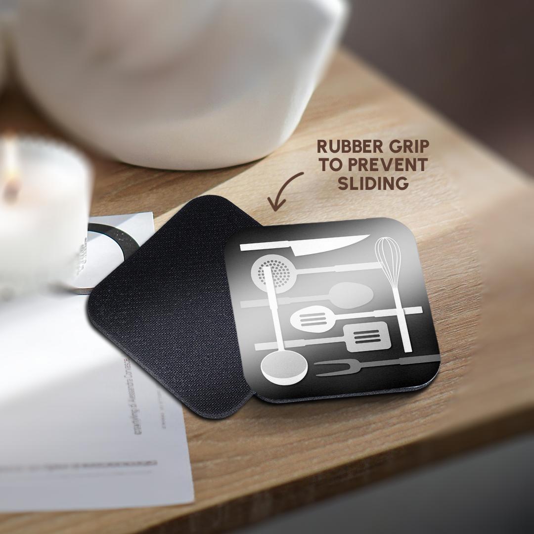 Kitchen Utensils in Monochrome Coasters